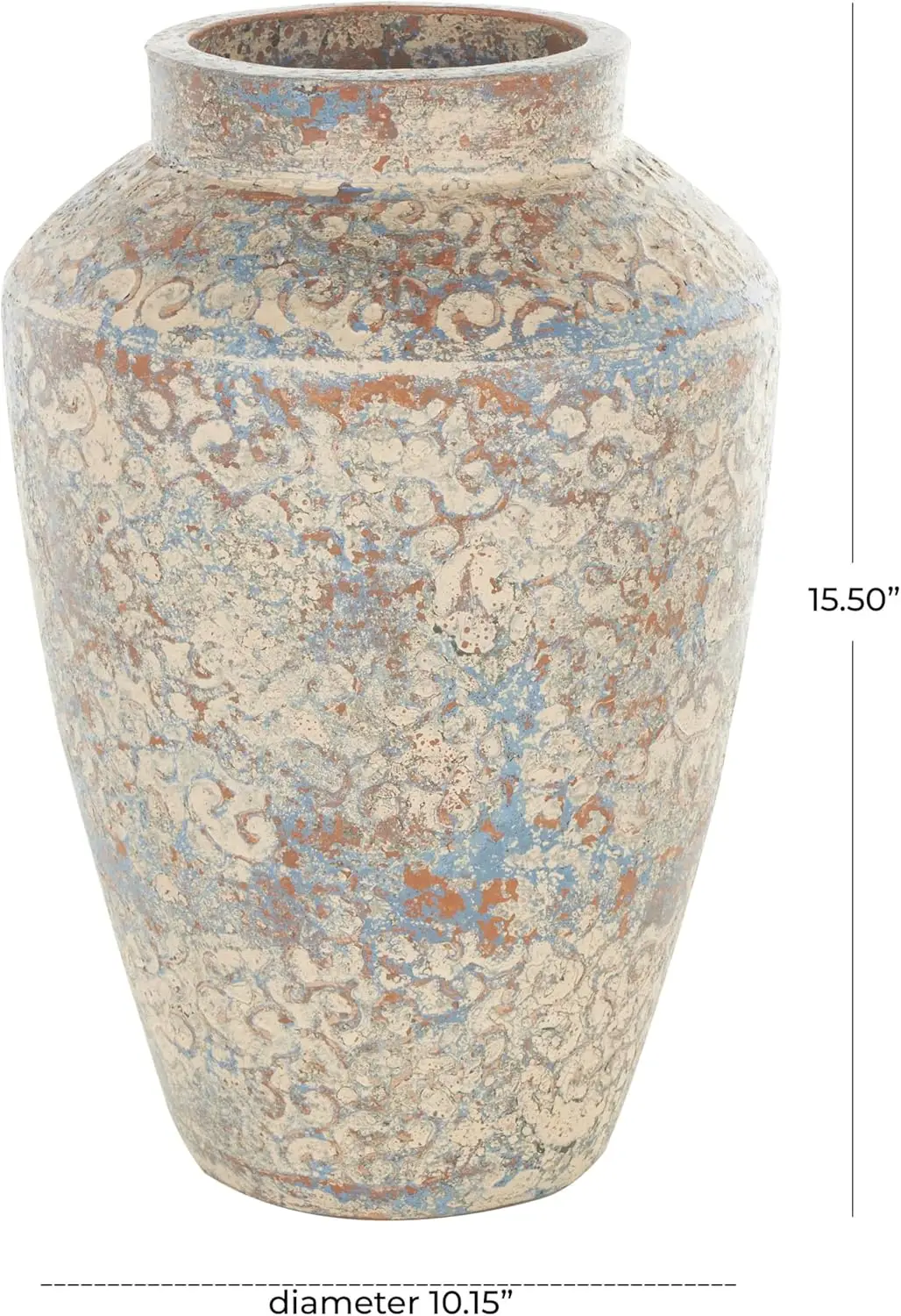 

Ceramic Scroll Decorative Vase Antique Style Centerpiece Vase with Blue and Copper Accents, Flower Vase 10" x 10" x 16", Beige