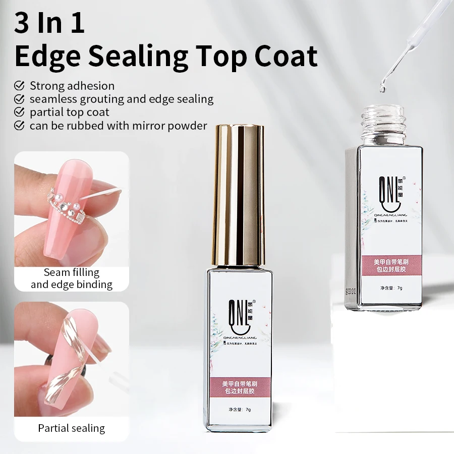 3 في 1 حافة ختم معطف فوقي لامع هلام مسمار البولندية ل الكروم مرآة مسحوق UV LED علاج الفجوة ملء معطف فوقي هلام مسمار الفن سالو #3