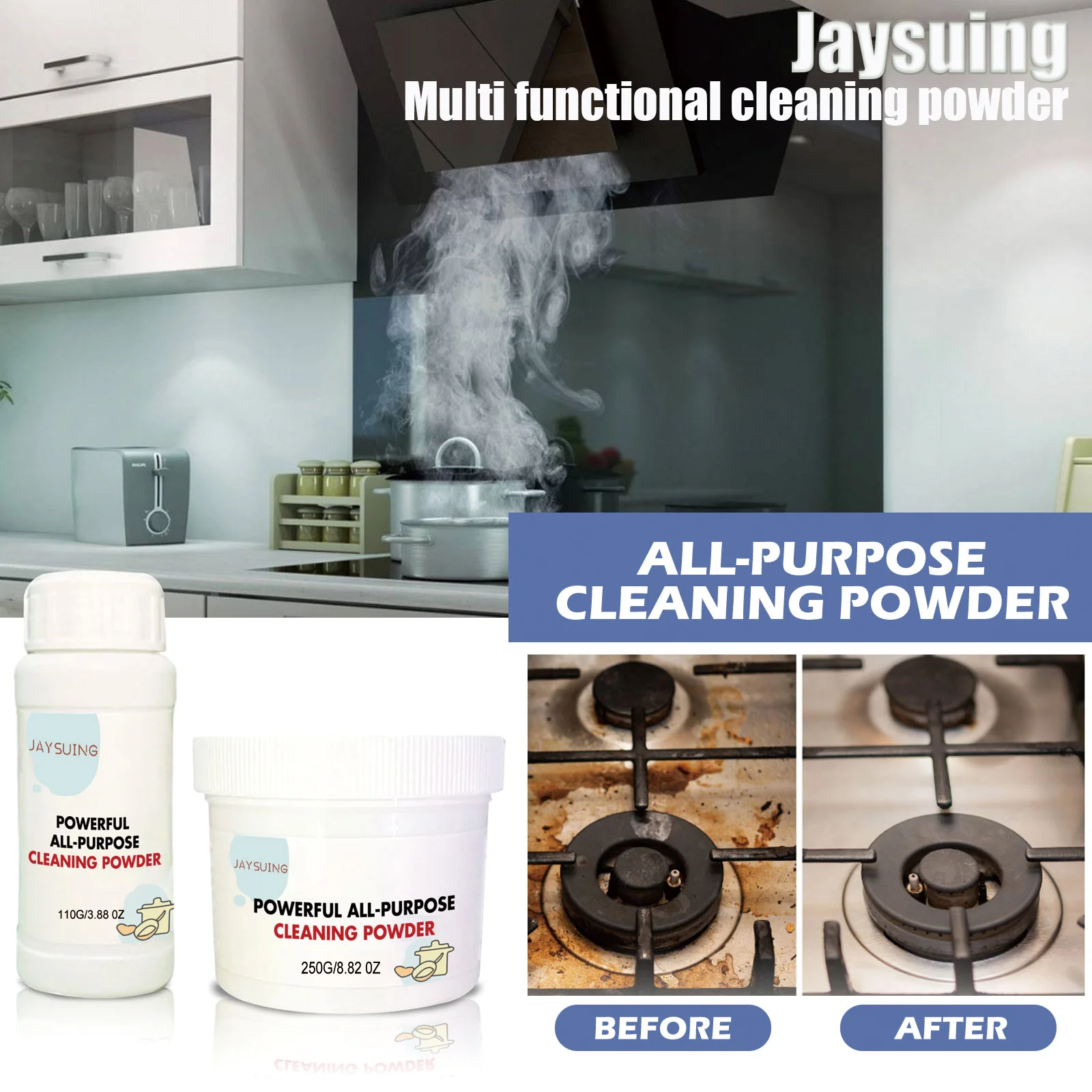 

All-Purpose Kitchen Cleaner Powder - Powerful Oil Stain & Rust Remover - Heavy-Duty Metal Polish for Cookware And Kitchen Tools