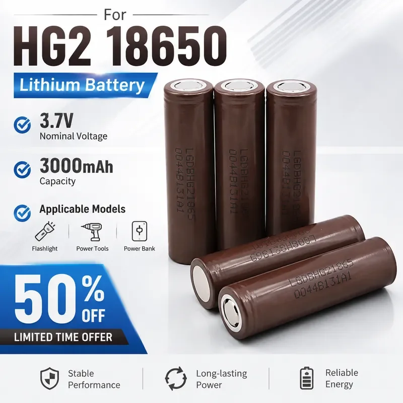 For HG2 18650 Lithium Rechargeable Battery 3.7V 3000mAh 20A Discharge Power Cell for E‑bike Powerbank Flashlight