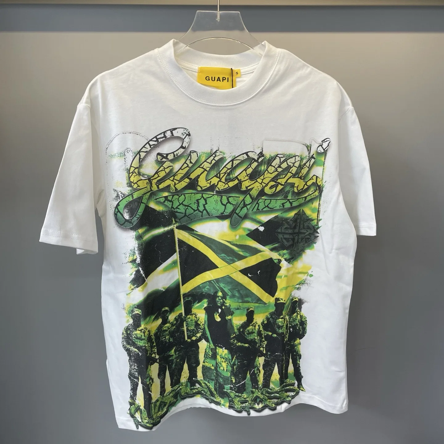 Guapi Street Trendy White Ink Direct Spray Short-Sleeved T-Shirt, Loose Round-neck Ins Cool Brand Casual Shirt