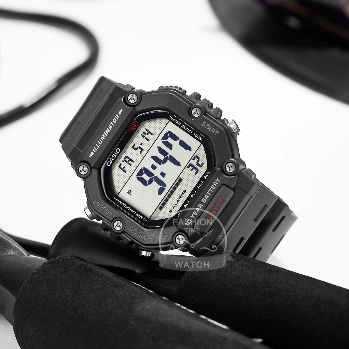 ساعة كاسيو الرياضية للرجال متعددة الاستخدامات، شاشة ديجيتال، حزام مقاوم للماء، AE-1600H-
