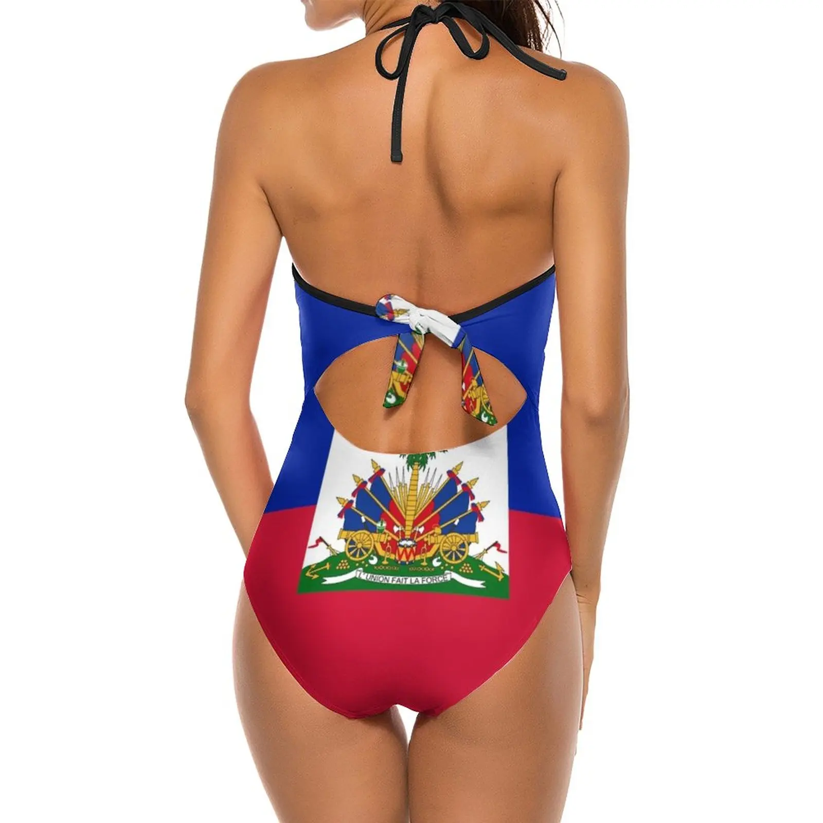 Haiti Sexy One Shoulder One Piece Swimsuit New Mesh Patchwork Swimwear Monokini Haiti Haiti Flag Haitian Flag Flag Of Haiti