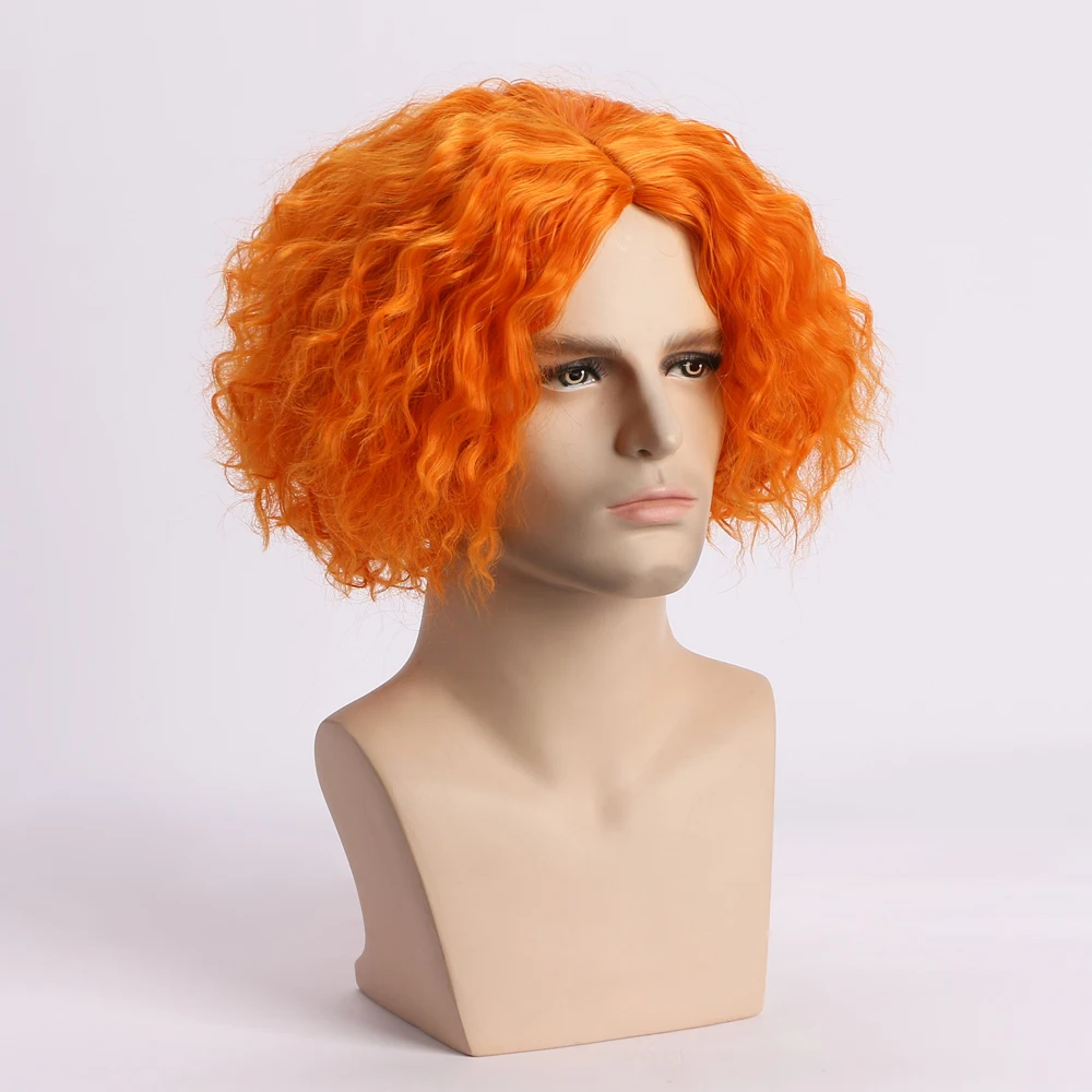 Peruca sintética curta de onda encaracolada para homens, perucas de fibra resistente ao calor, homens jovens, homem, Halloween, aniversário, festa à fantasia