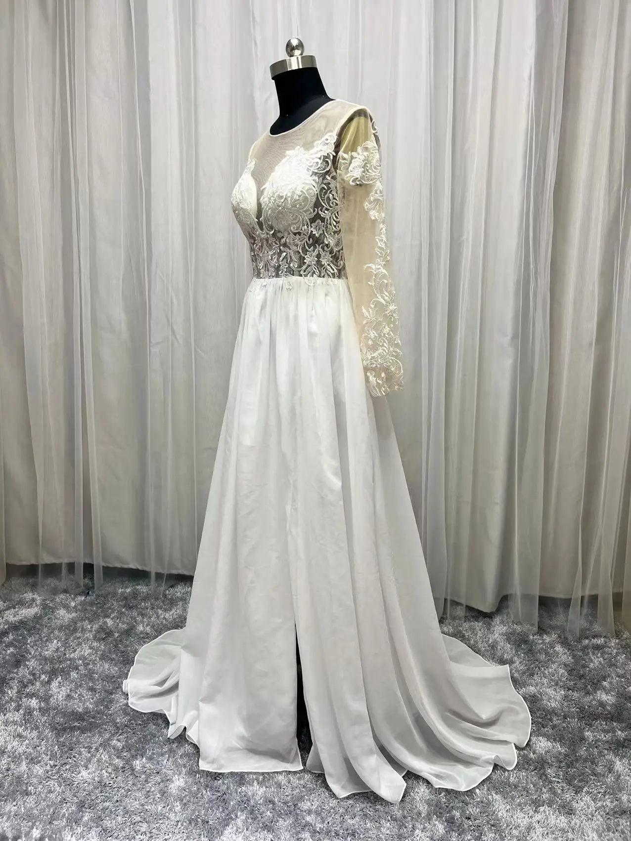 2022 Real Photo Lace Applique Boho Wedding Dresses Long Sleeves A-Line Beach Bridal Gowns Bride Dress Vestido De Noiva