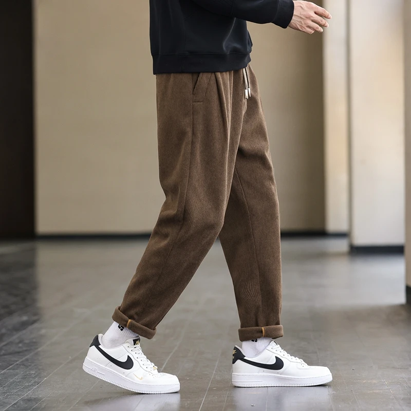 Men's Corduroy Pants for Winter  Autumn Anti-Pilling Anti-Static Antibacterial Elastic Waist with Drawstring Black Gray Khaki