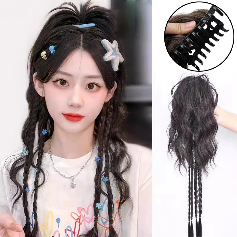 

Y2K Boxing Braid Ponytail Wig Braid Hair Claw Dopamine Grabbing Clip Waterfall Fashion Hair Invisible High Ponytail Hair Clips