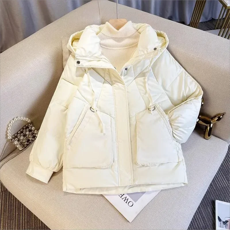 2024 Winter New Women\'s Padded Jackets Stylish Commuter Hooded Stand Collar Solid Color Casual Thickening Warm Cotton Jacket