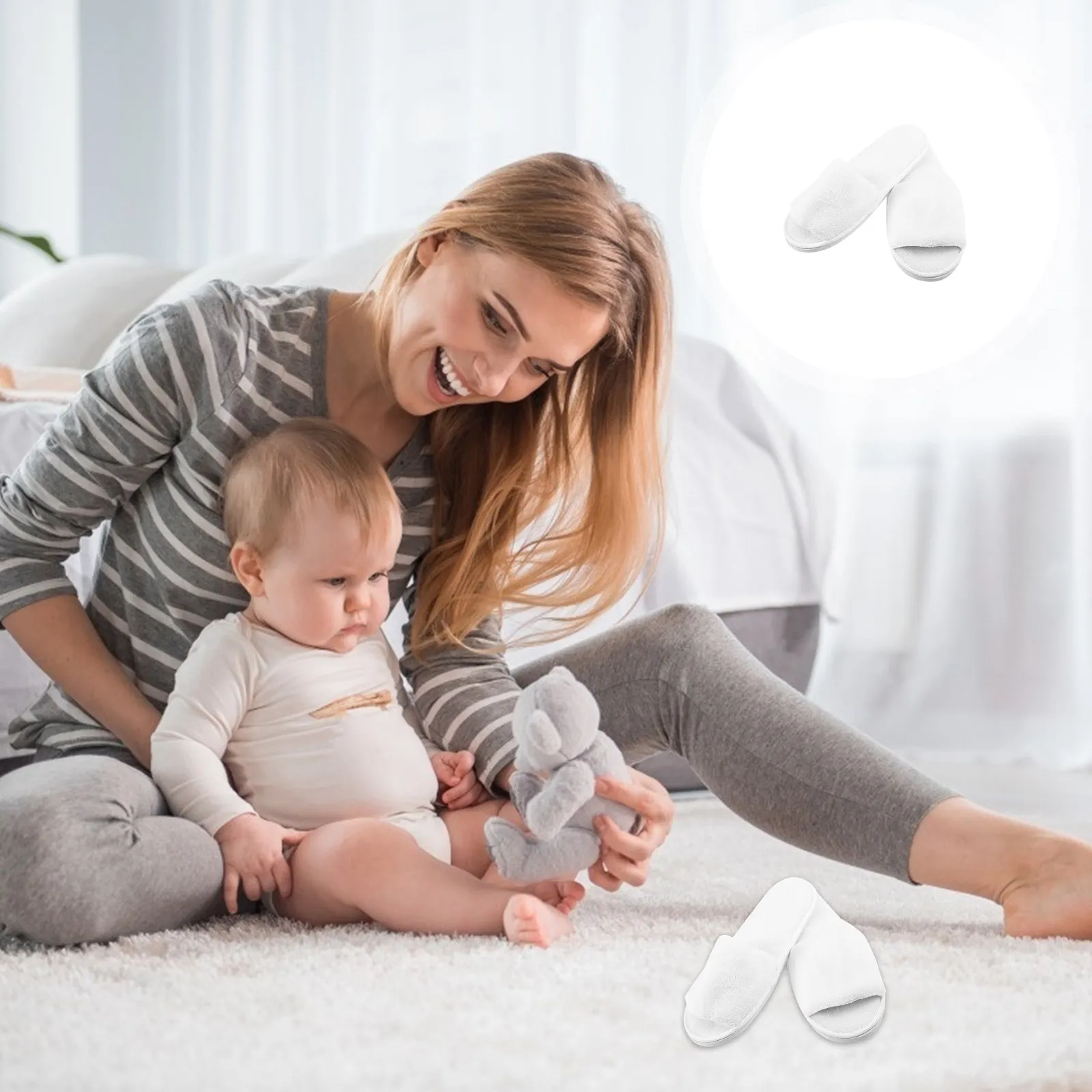

8Pairs Coral Fleece Slippers Thick Sole Pure White Indoor Anti-Skid Comfortable Home Living Room Soft Breathable Footwear