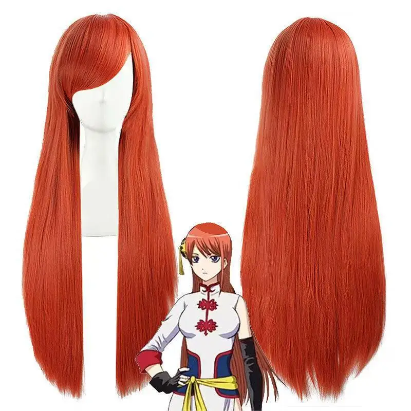 Langer und kurzer orangefarbener Bob und langes glattes Haar Silver Soul Anime Cosplay Styling Perücke
