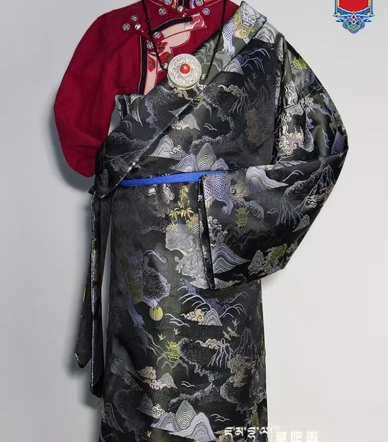 Chinese Xizang Children's Kangba Tibetan Robe Spring Summer Retro Plaid Gown Performance Clothes