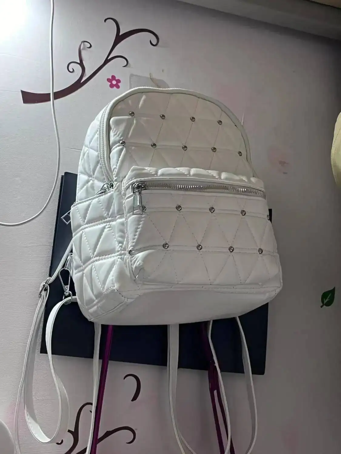 Bloom Large Capacity White Backpack For Women 2025 New Dia Chic Leather Backpacks Female Vintage Casual Mochila Aesthetic