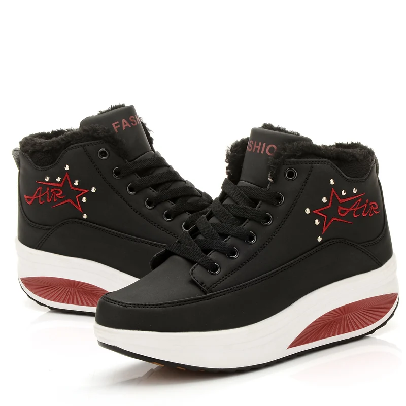 YRZL Women Platform Sneakers Winter Warm Fur Plush Non Slip Lightweight Casual Shoes PU Leather Lace Up Fashion Shoes for Women