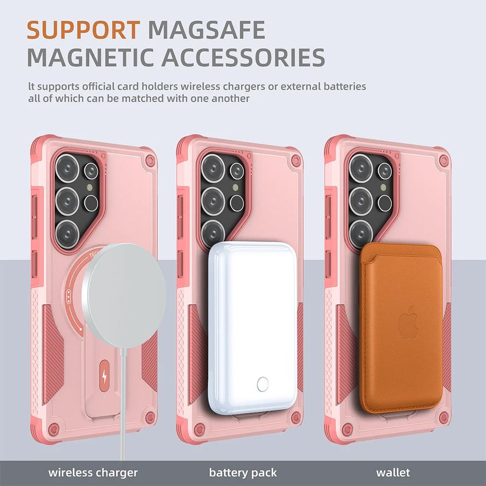 Cool Mecha for Magsafe Magnetic Stand Invisible Support Phone Case for Samsung Galaxy S25 S24 Ultra Hard Anti-fall Back Cover