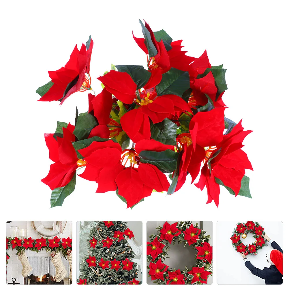 Guirxiété lumineuse murale de fête de Noël, guirxiété de poinsettia, décor de Noël