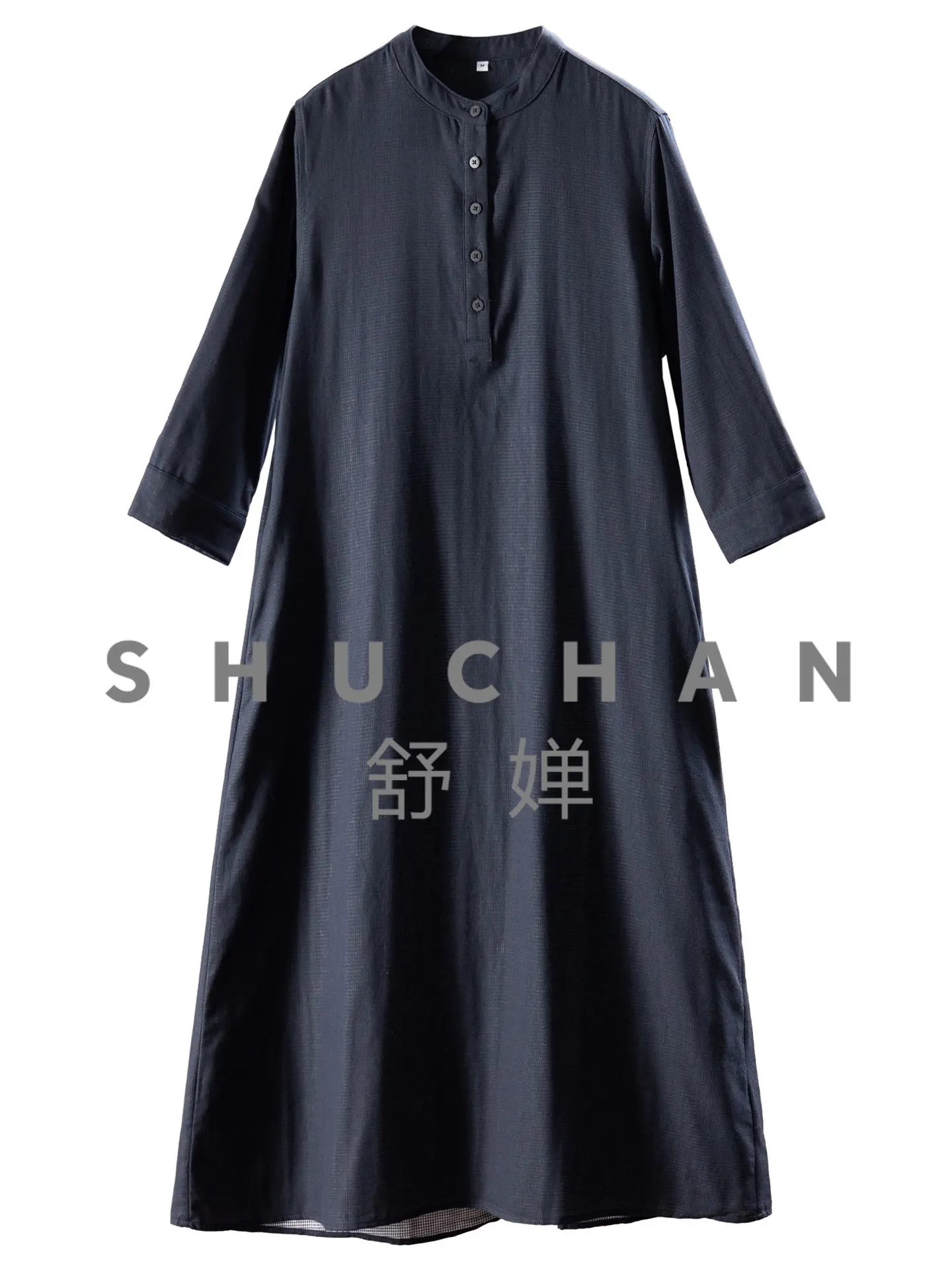 

Элегантное темно-синее просторное платье А-силуэта из двухслойной хлопковой пряжи для женщин, модель 32G9, летнее платье для женщин