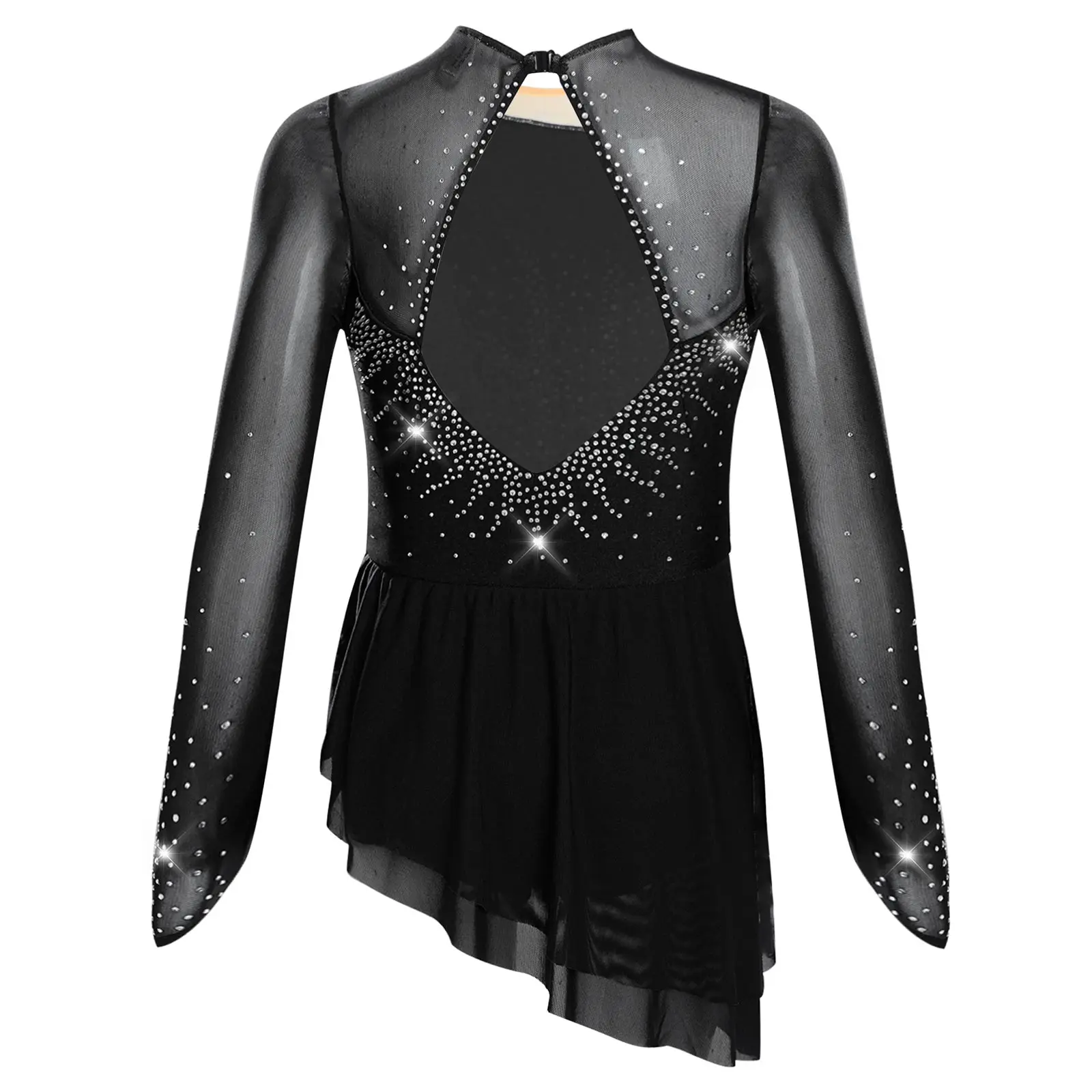 Mädchen Gymnastik Eiskunstlauf Modernes Ballett-Trikot Lyrisches Tanzkostüm Transparentes Netz Glitzernde Strass-Leotards Kleid – Detail 18