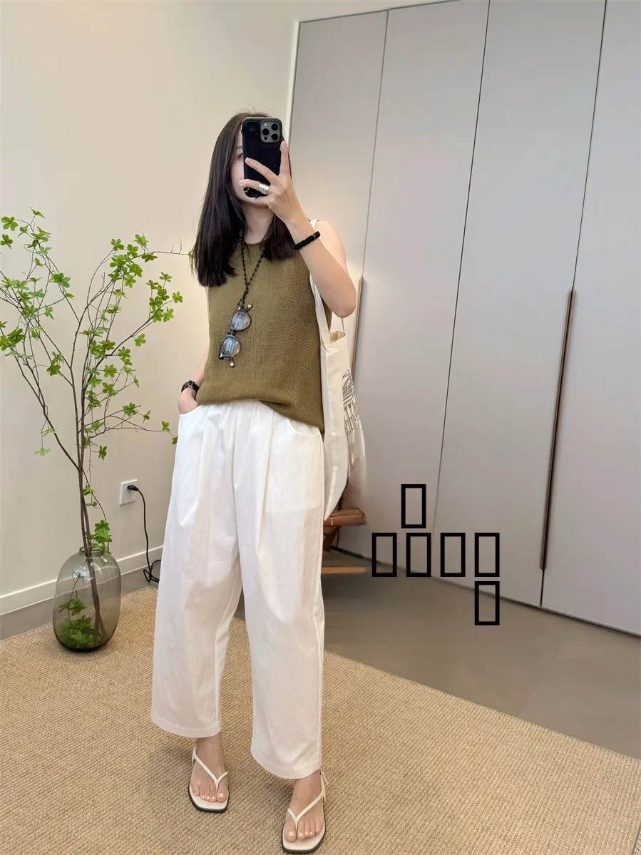 

MKDesign Summer New Balloon Pants Classic Sle 9 Points Slim Fit Suit Pants Good Matching Cotton Straight Leg Trousers