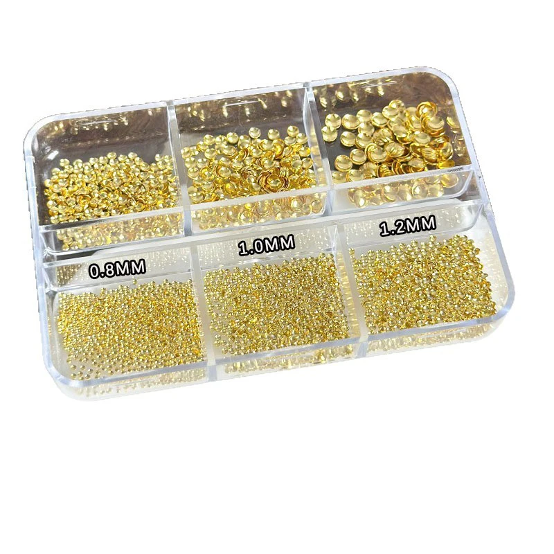 Misture 6 tamanhos 0.8mm-3mm ouro prata oco rebites redondos fatia liga arte do prego strass decorações manicure encantos acessórios