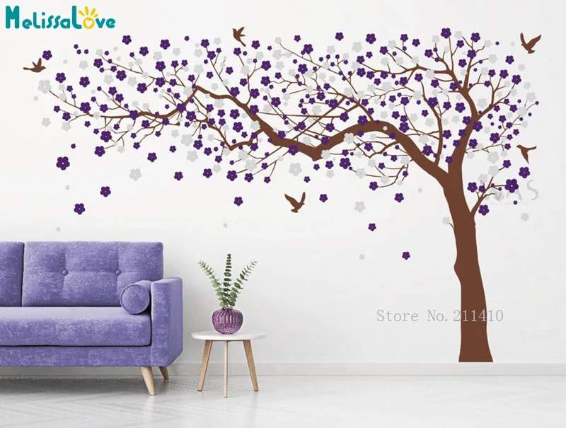 Large Cherry Blossom Tree Flowers in The Wind Wall Sticker Kids Rooms Teen Girls Boys Decals Vinyl Décor YT6550