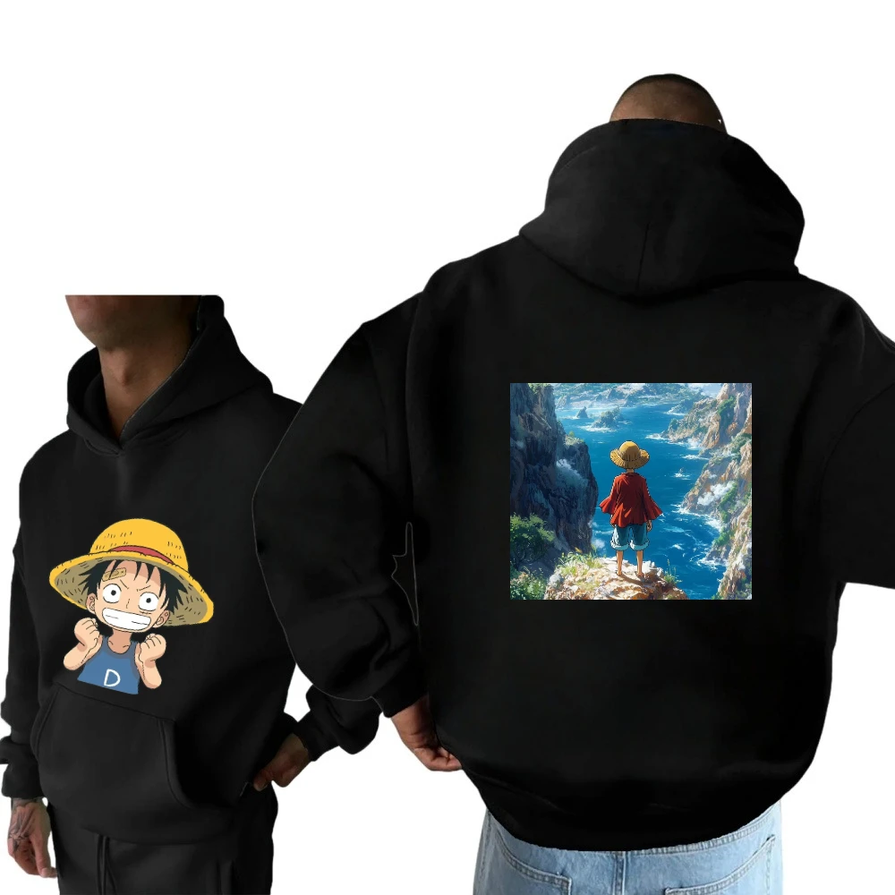 ONE PIECE Stampato Rufy Maglione a maniche lunghe Street Style Nuovo Harajuku Uomini e donne Ins Stesso autunno e inverno Felpa con cappuccio natalizia