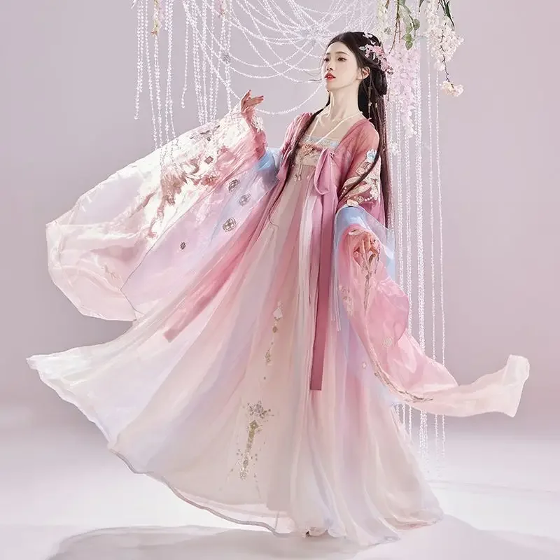 

Hanfu Dress Women Chinese Traditional Cosplay Costume Ancient Vintage Embroidery Gradient Pink Hanfu Dress Birthday Party Outfit