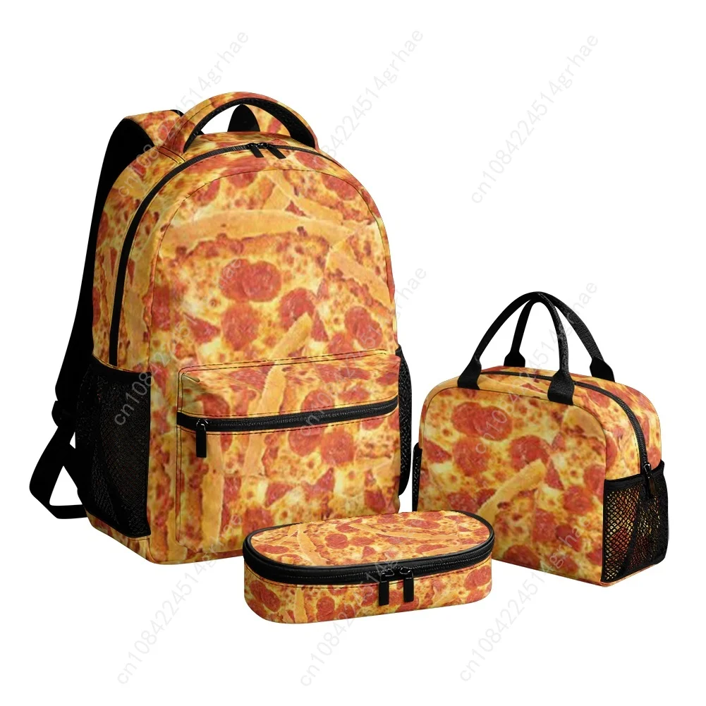 Delicious 3D Pizza Food Pattern Leisure All-Over Print 3-Piece Backpack Set (Includes Backpack, Lunch Bag, and Pencil Case)
