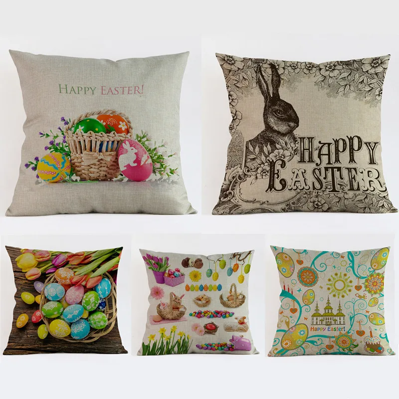 Easter Egg Little Cute Rabbit Pattern Car Cushion Cover Easter Gift Sofa Decorative Living Room Throw Pillow Case cojines