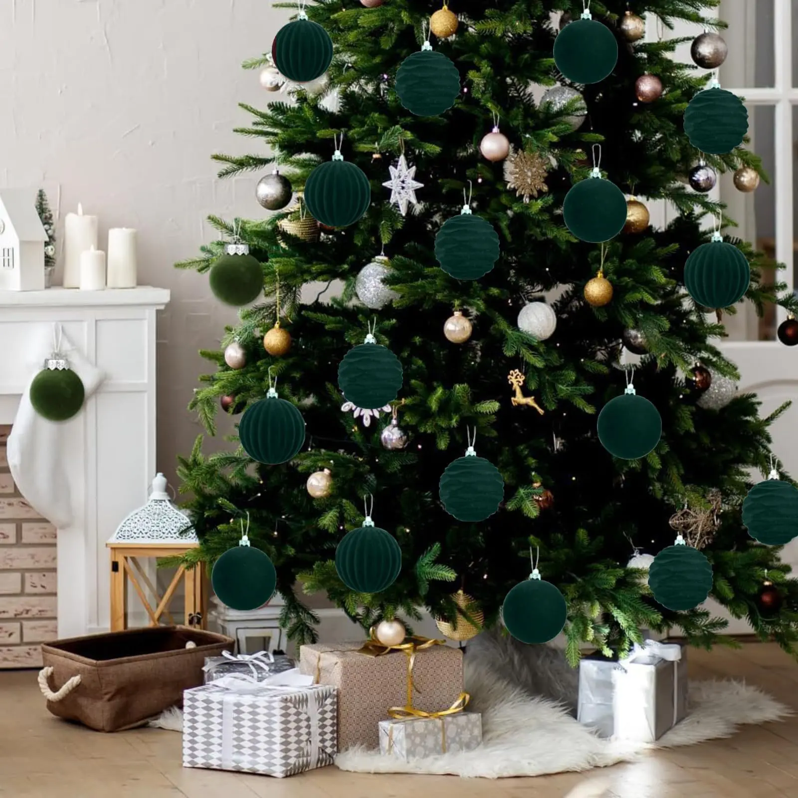 12pcs 6cm Velvet Christmas Ball Ornaments Home Plush Christmas Balls Pendant Red Green Color Balls Reusable Drop Ornaments - Image 4