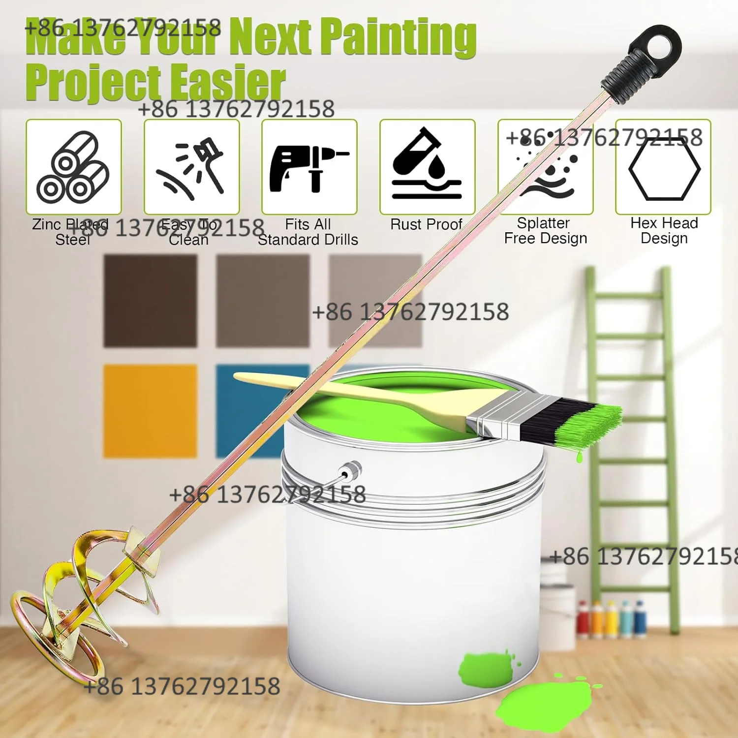 Drill Paint Mixer Rust-Proof Paint Stirring Attachment Universal Paint Stirrer Compatible With All Drills