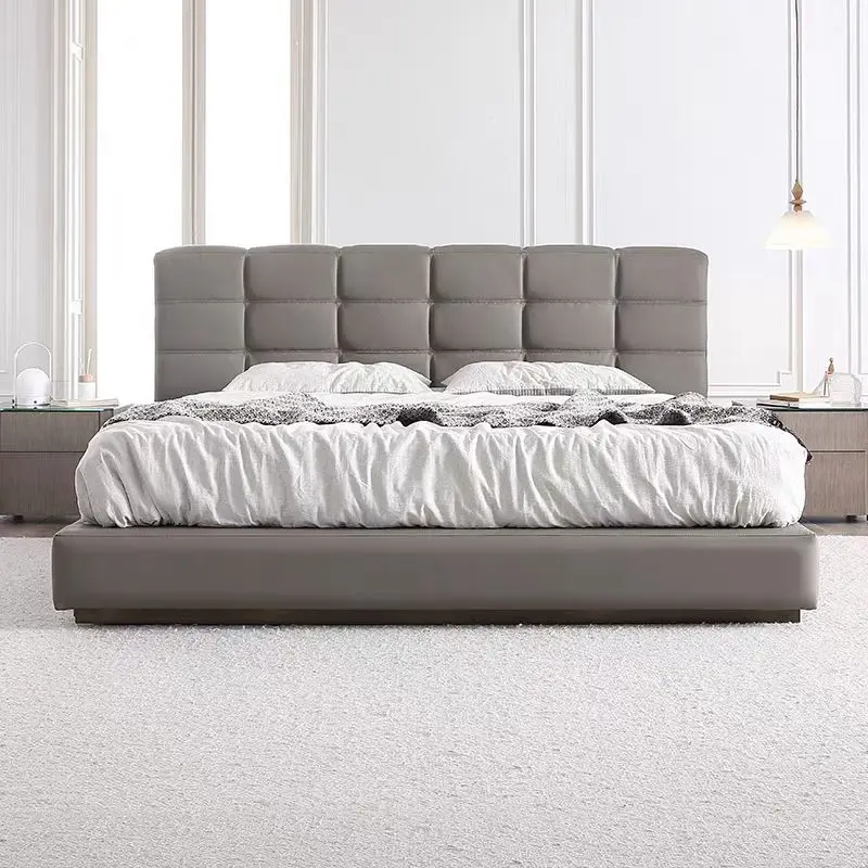 

Italian minimalist master bedroom leather bed mansion classic double bed leather master bedroom queen bed