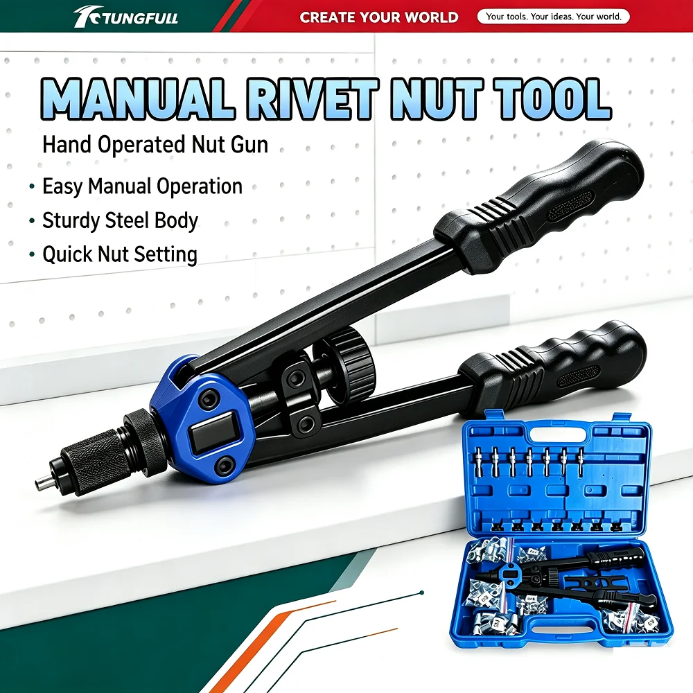 TUNGFULL Hand Rivet Nut Gun Kit Rivnut Tool Set With Threaded Inserts Nuts Manual Riveting Tool For Automotive Furniture Repair