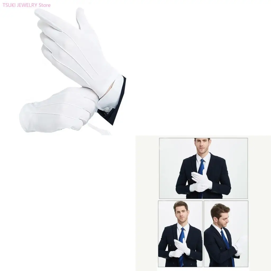 

62KE White Gloves With Nonslip Dotted Parades Gloves Marchings Band Etiquette Gloves For Jewelry Formal Event Men Women Unisex