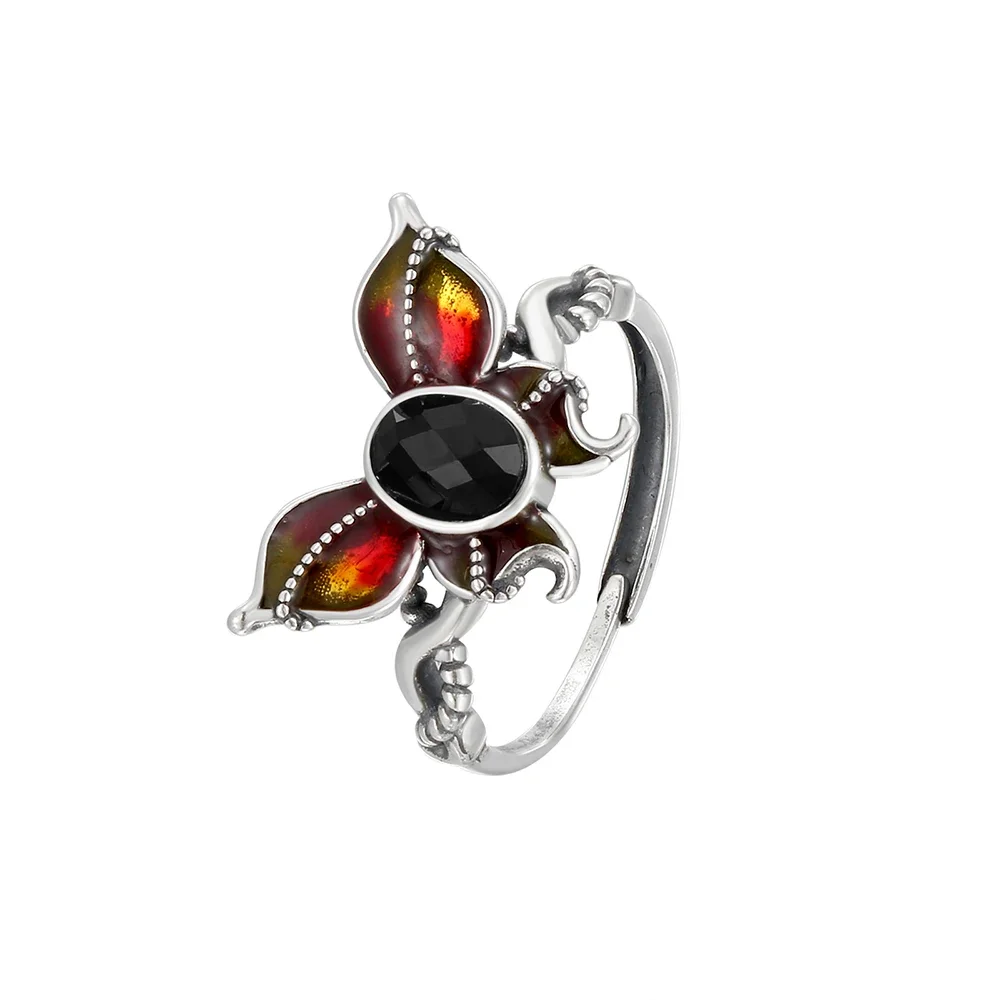 Natural Spinel Ring S925 Sterling Silver Birthstone Butterfly Wing Design Vintage Handmade Women's Jewelry Adjustable Open Bands