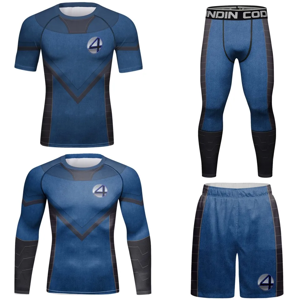 Rashguard męski zestaw odzieży sportowej kompresyjnej Bjj odzież sportowa do biegania rajstopy do biegania dres spodenki MMA T-Shirt legginsy treningowe — zdjęcie 4