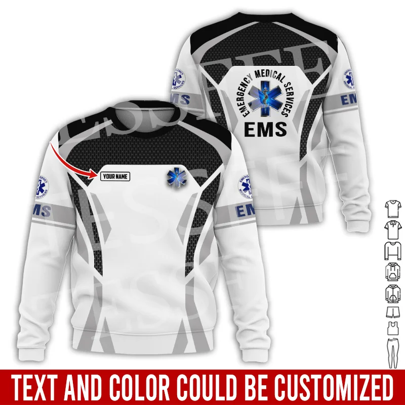 Custom Name Cosplay EMS EMT Medical Paramedic Nurse Worker Tattoo Retro 3DPrint Pullover Harajuku Jacket Casual Funny Hoodies 34