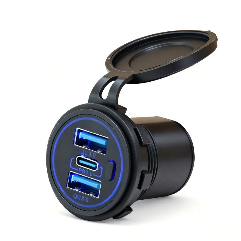 

Custom Embedded Two Type C Pd and One Usb Qc 12V 24V Usb Mobile Chargers Charger Outlet Socket for Bus Coach Electric Scooter