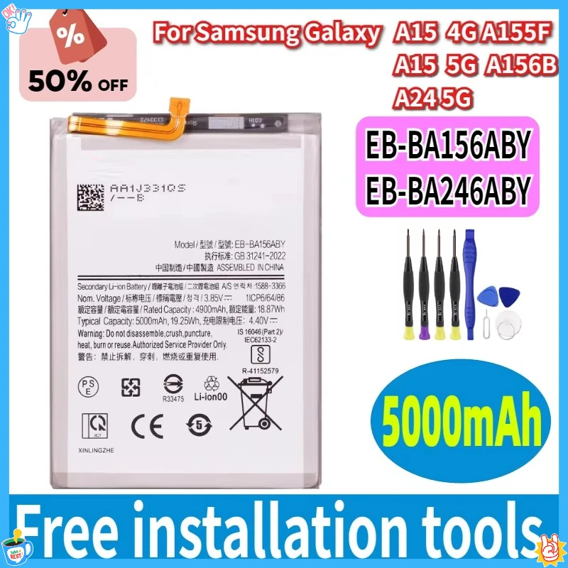 EB-BA156ABY EB-BA246ABY  Battery For Samsung Galaxy A15 4G A155F / A15 5G A156B  A24 5G Mobile Phone Batteries+Tools