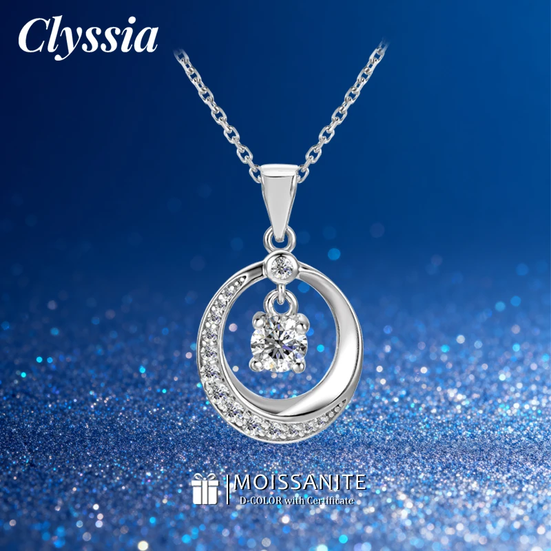 

CLYSSIA 100% Moissanite Pendant Necklace 925 Sterling Silver Musical Note Design Fine Women Jewelry Rhinestone Clavicle Chain