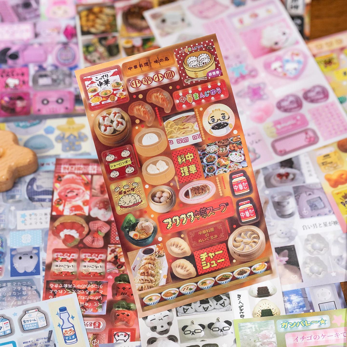 20/40 Pcs Kawaii Japanese Showa Style Cuisine Glitter Film Die-Cutting Stickers for DIY Handmade Scrapbook Aesthetic Stationery
