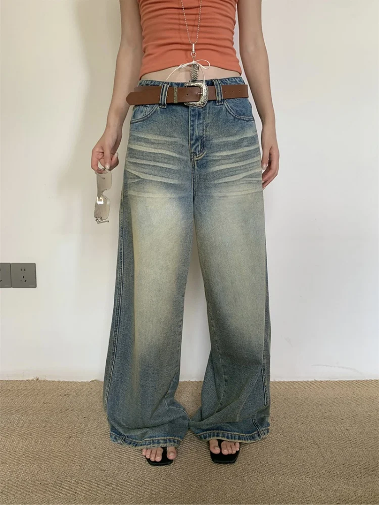 

Винтажные широкие джинсы, женские свободные джинсы с высокой талией, утягивающие повседневные прямые длинные брюки, модные на земле