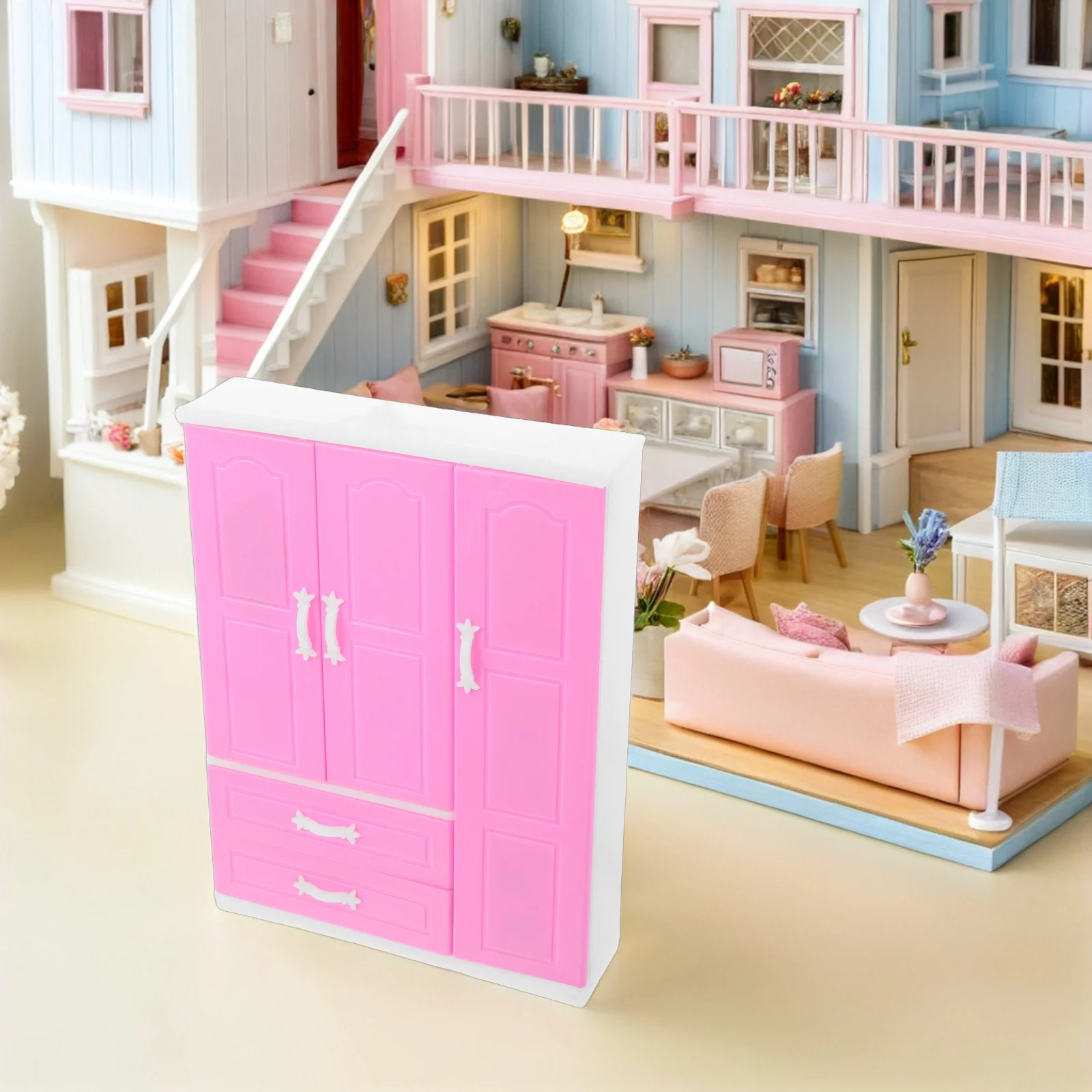 Armoire Miniature pour maison de poupée, 1 pièce, Style princesse, rangement Compact pour vêtements, décor de salle de simulation, Mini ensemble de meubles