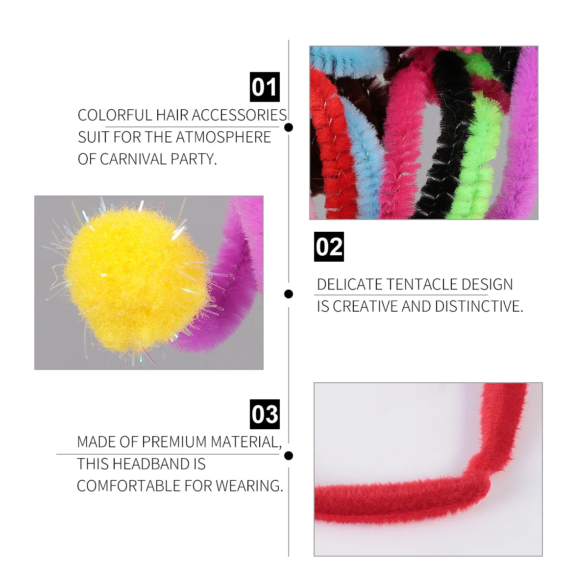 

1Pcs Spring Design Hair Band Colorful Ball Hair Hoop Carnival Party Prop Gift Tenbtacle Design Headband