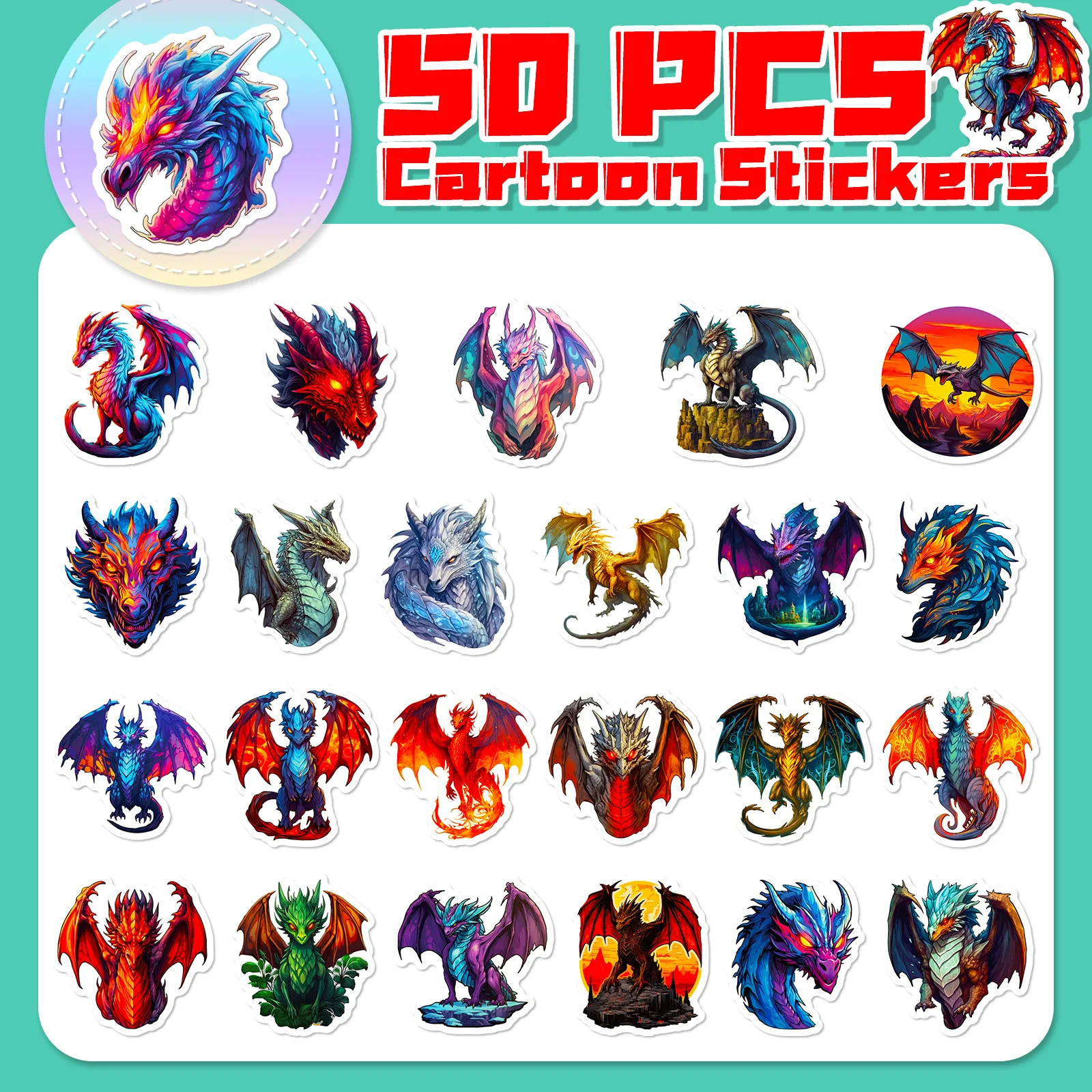 10/25/50pcs Fire Dragon Wings Stickers for DIY Suitcase Water Bottle Phone Guitar Laptop Car Motorcycle Skateboard Kids Decals