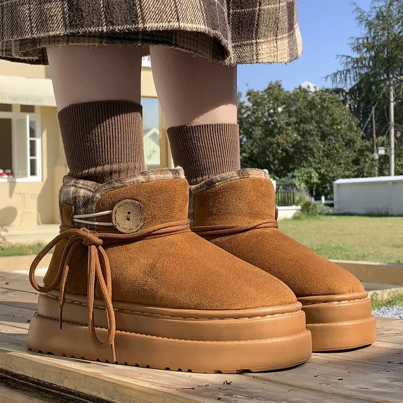 Kids'Casual Shoes Snow Boots Solid color​ Winter Flat Bottom Shoes For Girls Warm Slip-on Anti-slip Off-white Brown Size 26-37