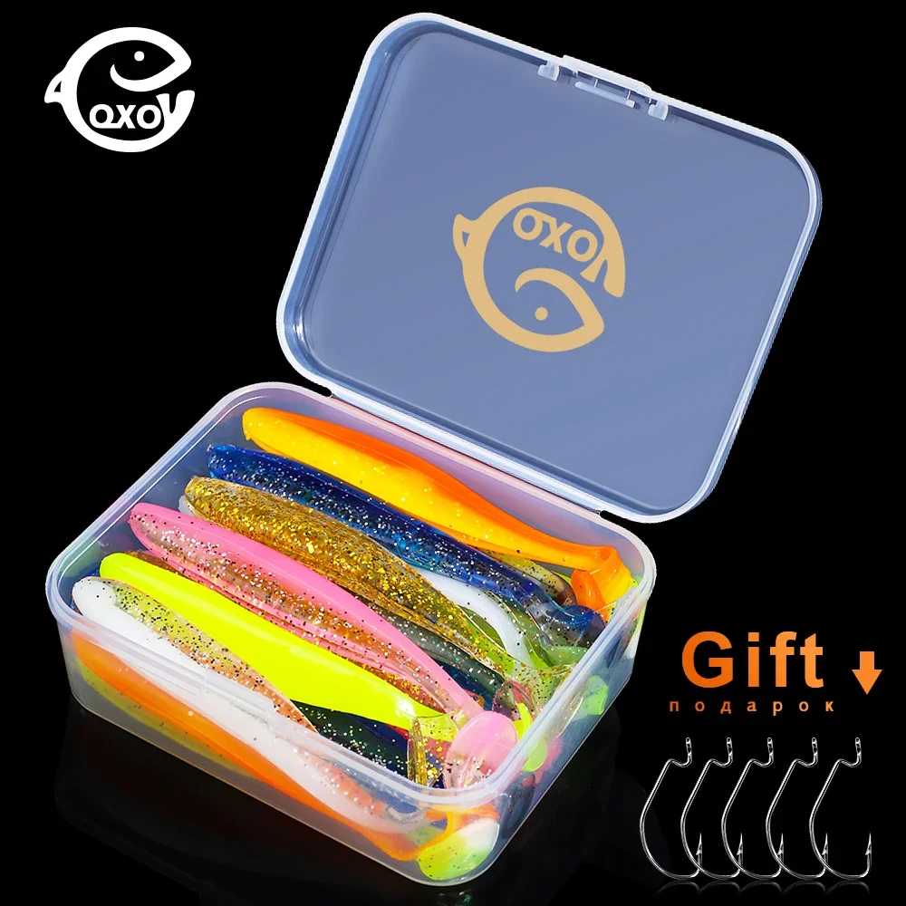 QXO Fishing Soft Lure Worm With Box Silicone Bait Swimbait Streamer Sea Fishing Spoon Lure 7cm 10cm Wobbler Set Fishing weight