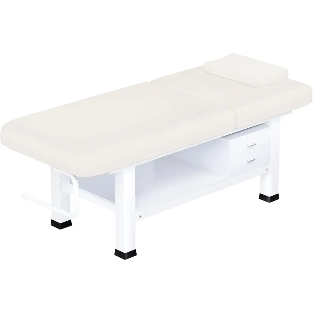 

Adjustable Backrest Massage Table - Heavy Duty Metal Bed for Therapy, Facials, Tattoos, Reiki, Spa, and Beauty Treatments (Beige