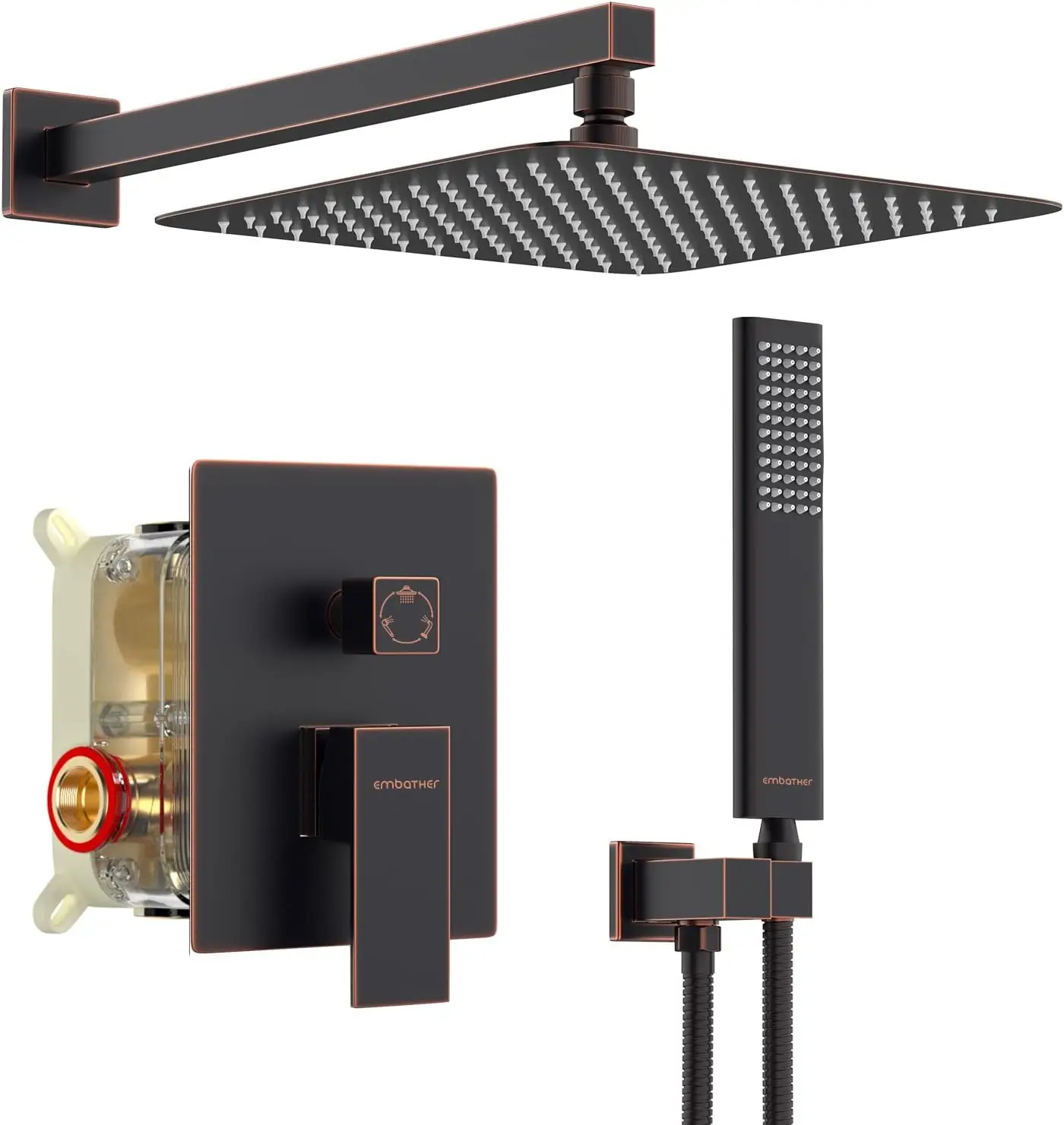 

Oil Rubbed Bronze Shower System-12 Inches Shower Faucet Set with Square Rain Shower Head Handheld High Pressure Shower Combo Set