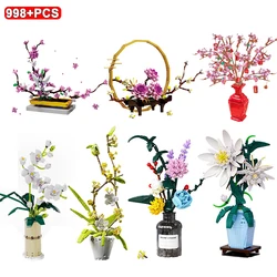 Bouquet de fleurs romantiques pour enfants, fleurs de bricolage, modèle de fleurs roses, fleurs de tournesol, plante de nuits de construction, cadeaux d'anniversaire pour filles, jouets pour enfants