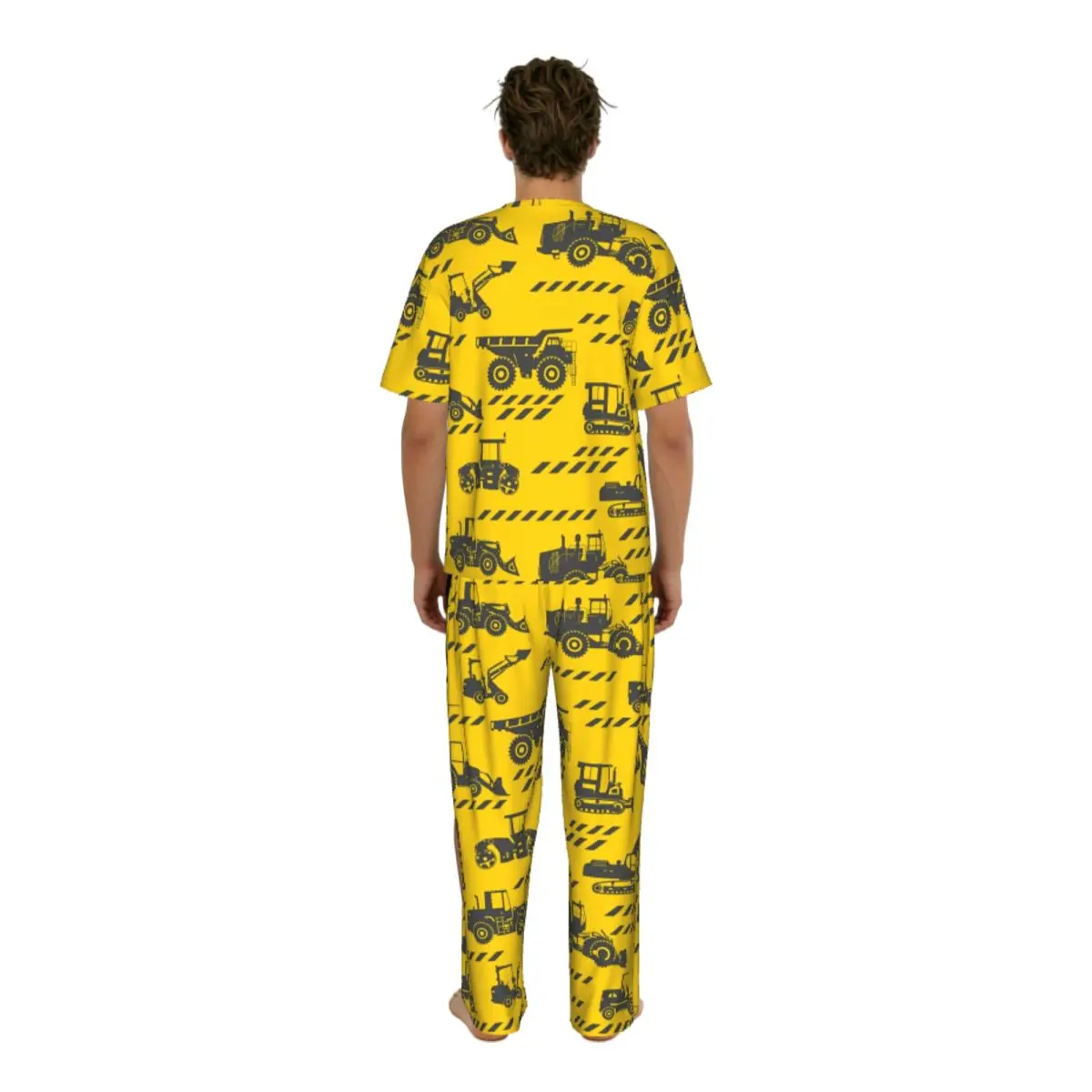 Men Pajamas Suit Short Sleeved Long Pants Cartoon Machinery Truck Sleepwear Summer Home Clothing Set view 4